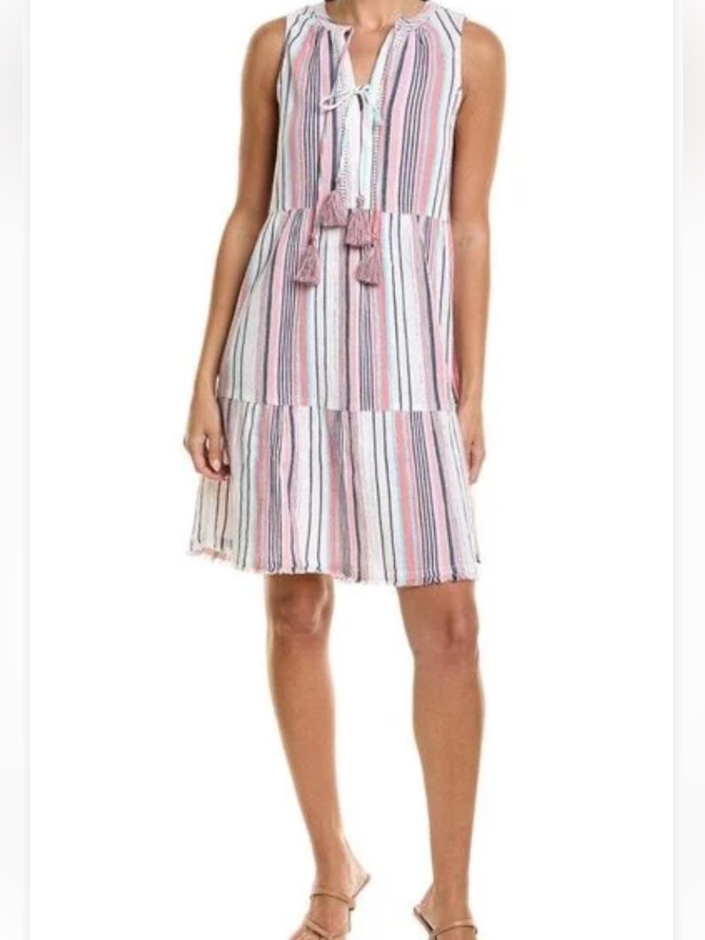 Tommy Bahama Mikonos Pink, Blue, White Striped Tassel Tie Sundress